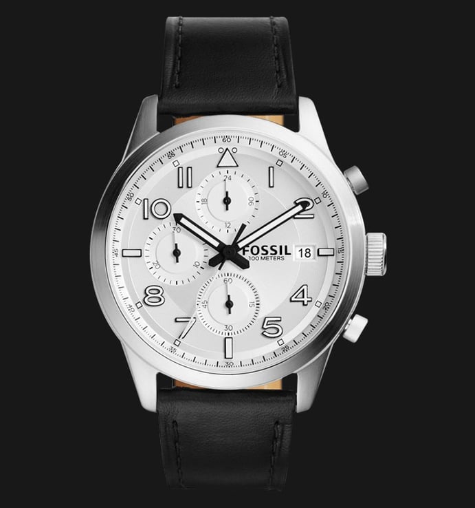 Fossil FS5136 Men Daily Chronograph White Dial Black Leather Strap