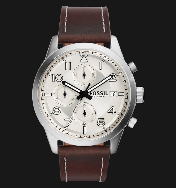 Fossil FS5138 Men Daily Chronograph Cream Dial Brown Leather Strap