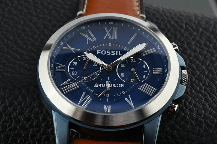 Fossil Grant FS5151 Chronograph Blue Dial Brown Leather Strap