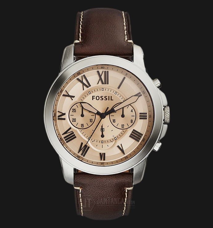 Fossil FS5152 Grant Chronograph Beige Dial Brown Leather Strap Watch