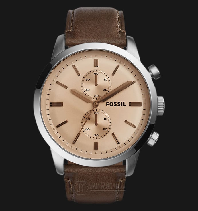 Fossil FS5156 Townsman Chronograph Beige Dial Brown Leather Strap Watch