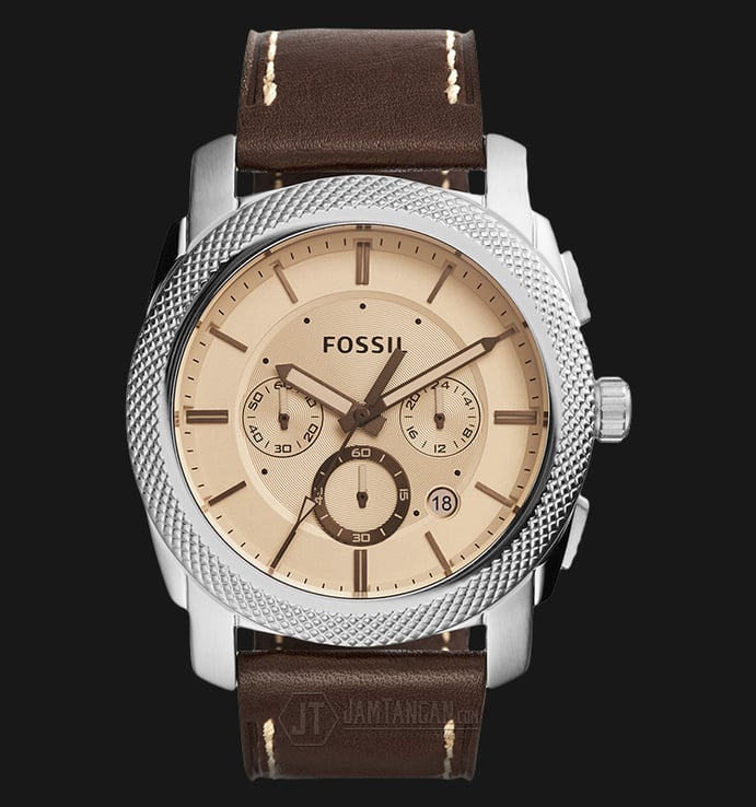 Fossil Machine FS5170 Chronograph Beige Dial Brown Leather Strap