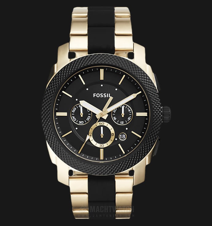 Fossil FS5261 Machine Chronograph Black Silicone Gold-Tone Stainless Steel Watch