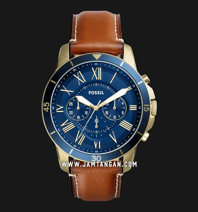 Fossil FS5268 Grant Chronograph Blue Dial Genuine Leather Strap