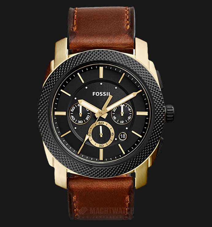 Fossil Men FS5322 Machine Chronograph Black Dial Light Brown Leather Watch