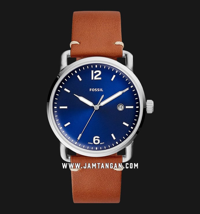 Fossil FS5325 Men The Commuter Three-Hand Blue Dial Brown Leather Strap