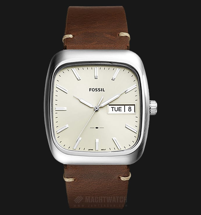 Fossil FS5329 Men Rutherford Three-hand Cream Dial Brown Leather Strap