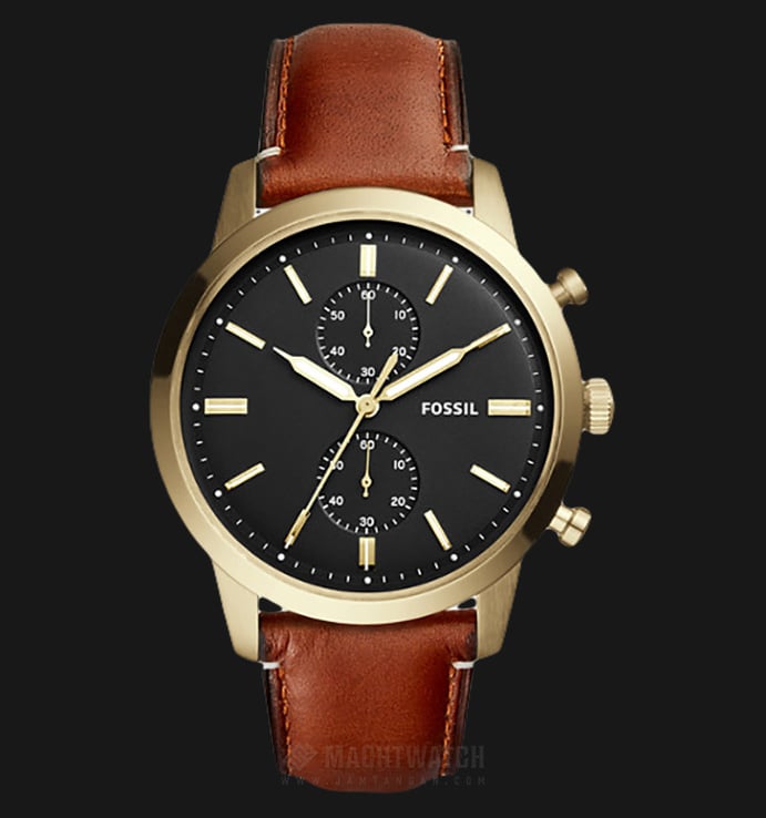 Fossil FS5338 Townsman 44mm Chronograph Black Dial Light Brown Leather Watch