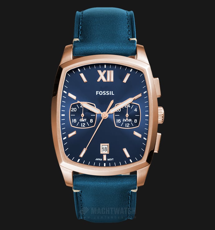 Fossil FS5355 Knox Chronograph Men Blue Dial Blue Leather Strap