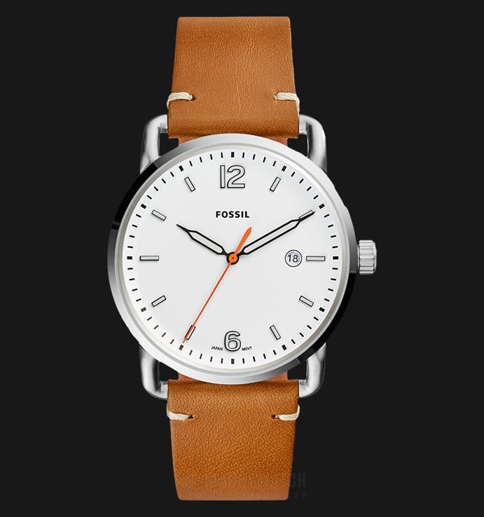 Fossil FS5395 The Commuter Men White Dial Brown Leather Strap