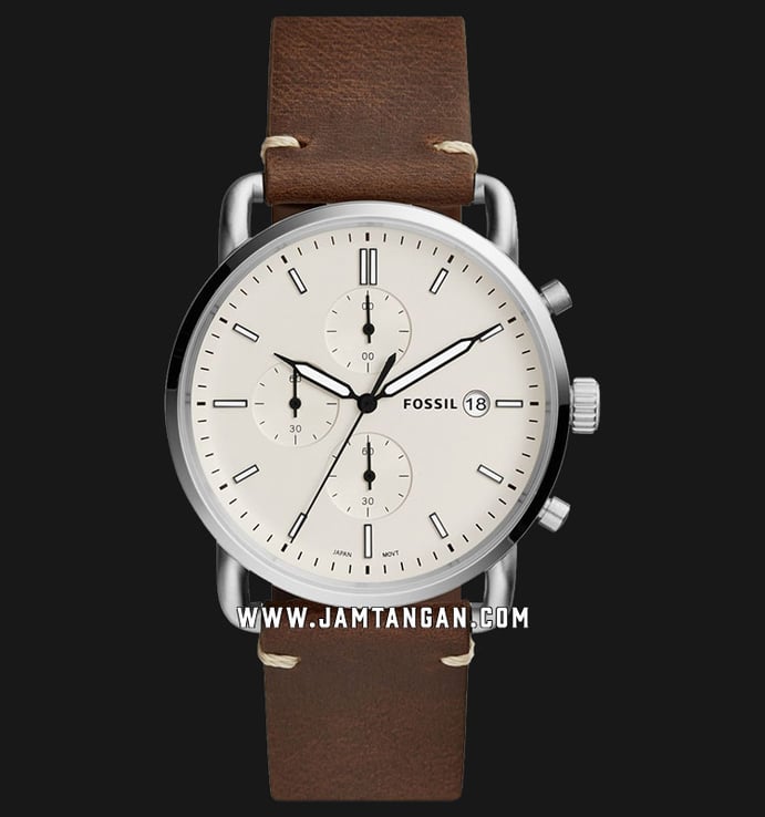 Fossil FS5402 The Commuter Chronograph Beige Dial Brown Leather Strap