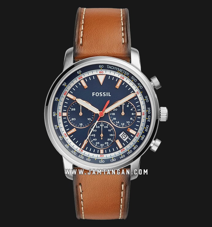 Fossil Goodwin FS5414 Chronograph Blue Navy Dial Brown Leather Strap