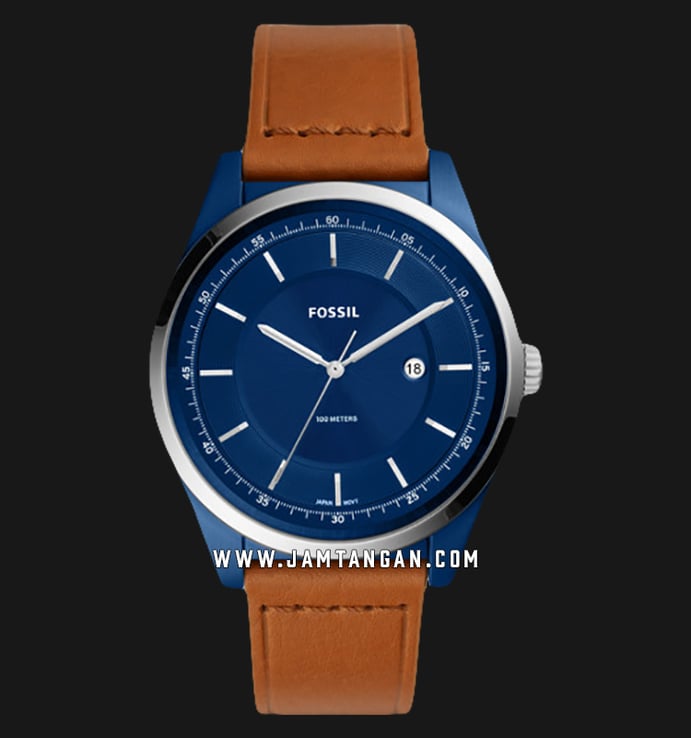 Fossil FS5422 Man Mathis Three-Hand Blue Dial Brown Leather Strap