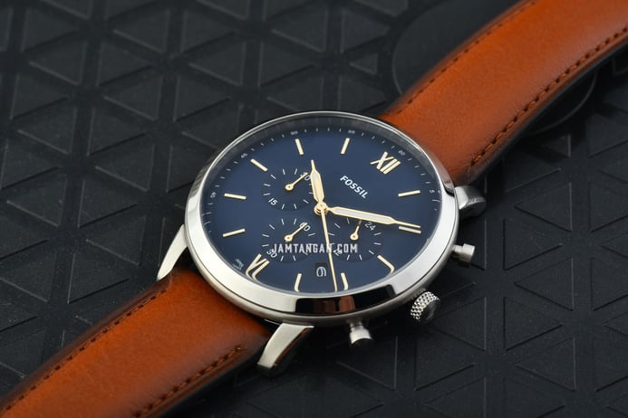 Fossil Neutra FS5453 Chronograph Blue Dial Brown Leather Strap