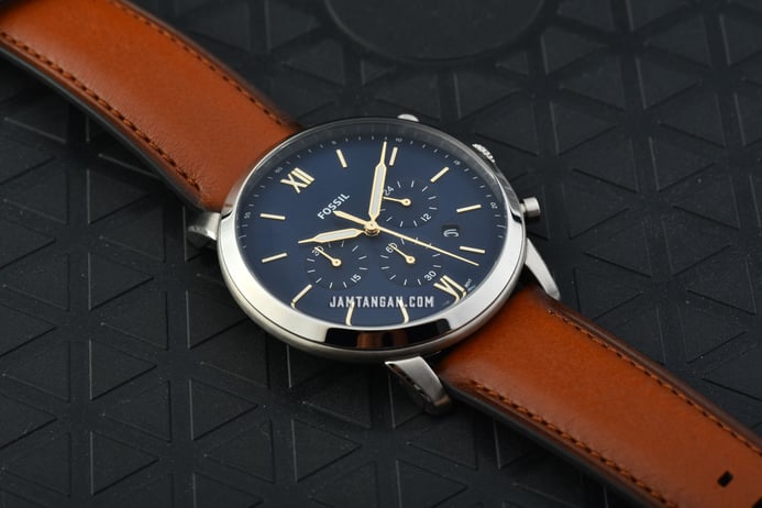 Fossil Neutra FS5453 Chronograph Blue Dial Brown Leather Strap