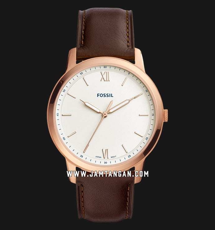 Fossil FS5463 The Minimalist Men White Dial Brown Leather Strap