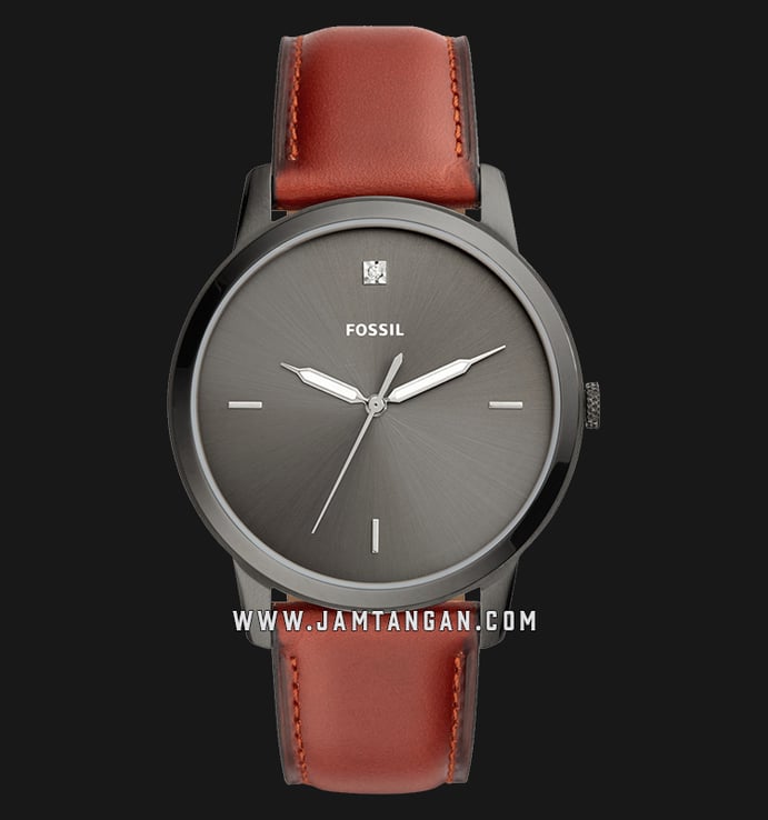 Fossil FS5479 The Minimalist Carbon Series Men Grey Dial Brown Leather Strap