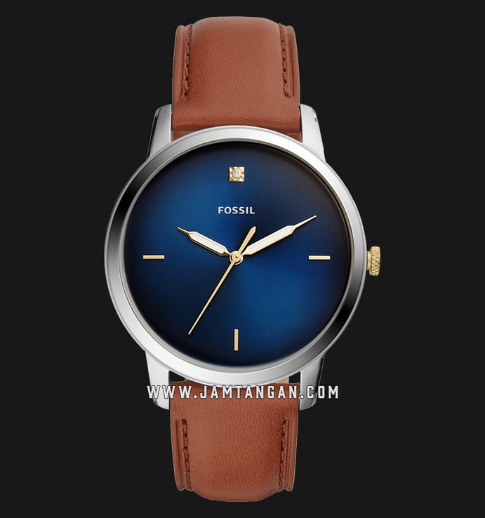 Fossil FS5499 The Minimalist Carbon Series Men Blue Dial Tan Leather Strap