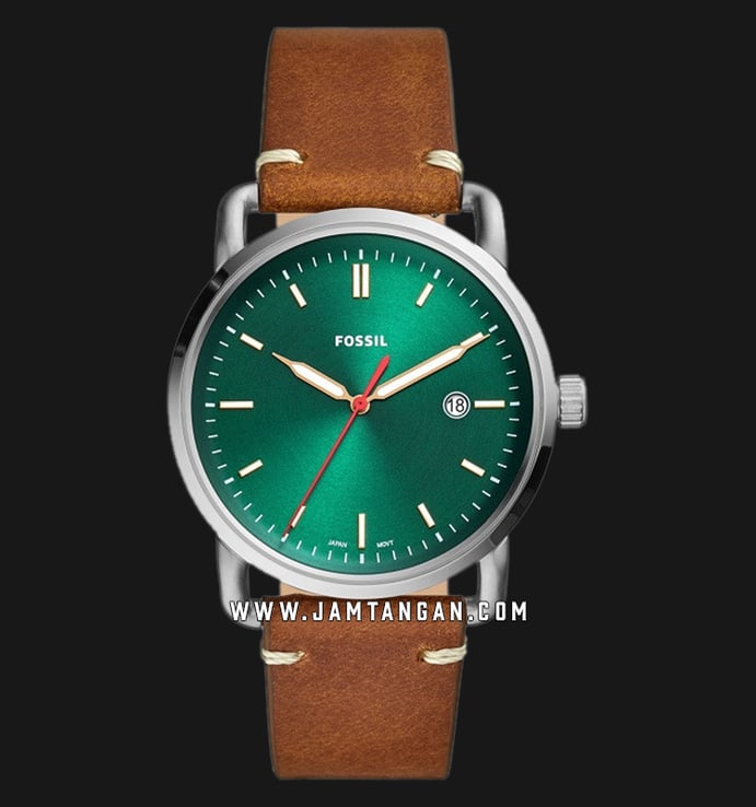 Fossil FS5540 The Commuter Mens Green Dial Brown Leather Strap