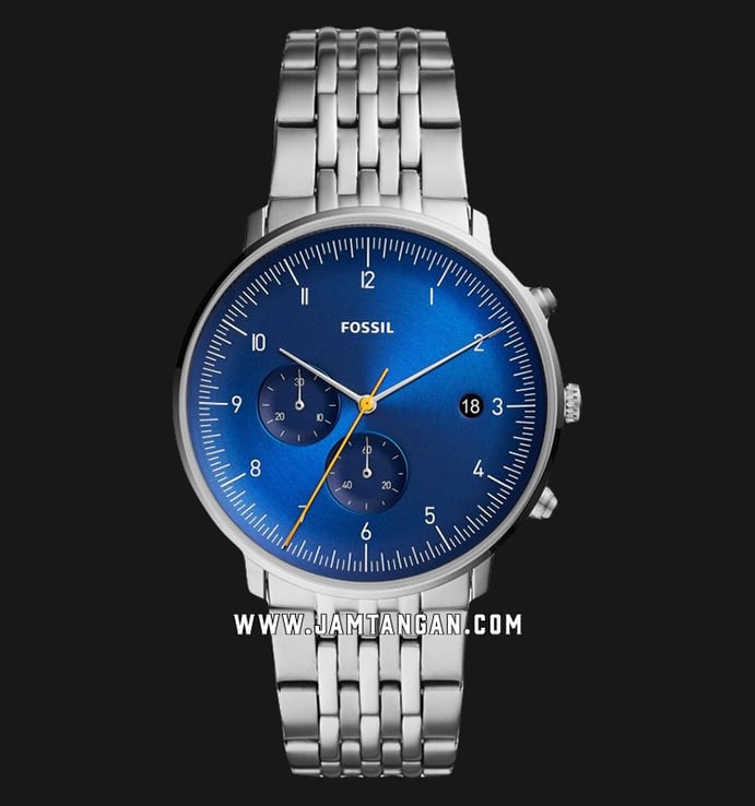 Fossil Chase Timer FS5542 Chronograph Men Blue Dial Stainless Steel Strap