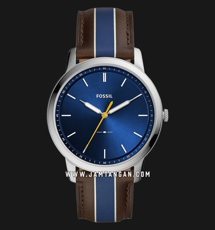 Fossil FS5554 The Minimalist Mens Blue Dial Dual Color Leather Strap