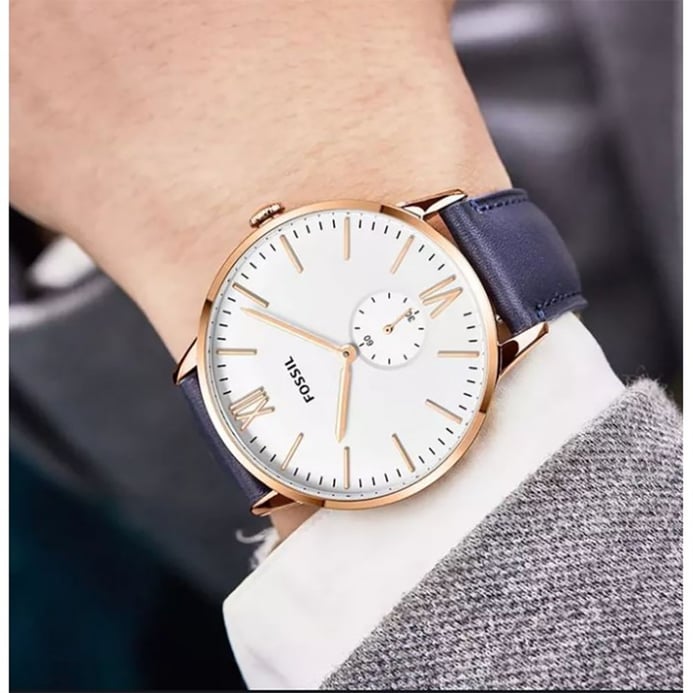 Fossil Andy FS5567 White Dial Blue Navy Leather Strap
