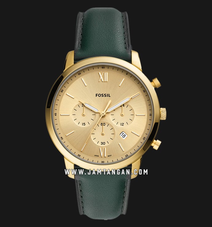 Fossil FS5580 Neutra Chronograph Gold Dial Dark Green Leather Strap