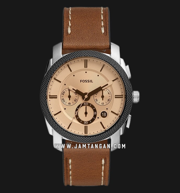 Fossil Machine FS5620 Chronograph Beige Dial Brown Leather Strap