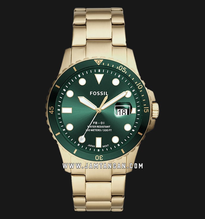Fossil FB-01 FS5658 Green Dial Gold Stainless Steel Strap