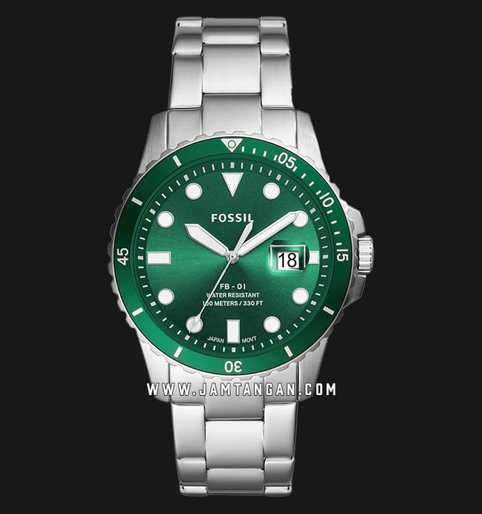 Fossil FB-01 FS5670 Men Green Dial Stainless Steel Strap