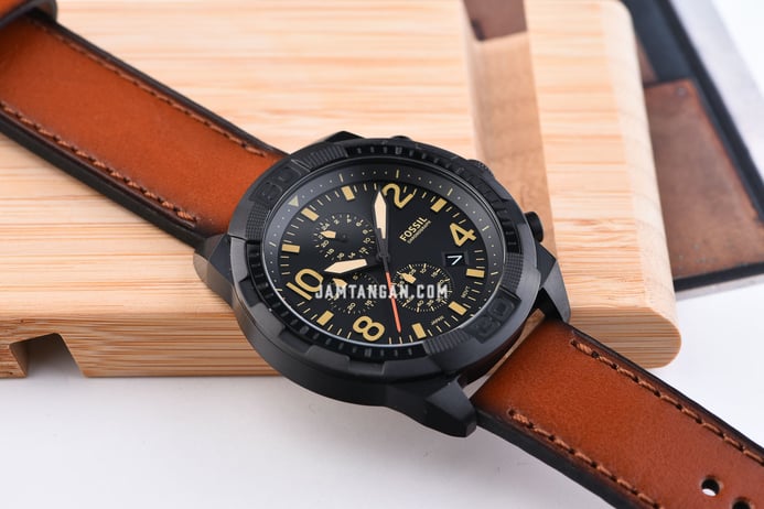 Fossil Bronson FS5714 Chronograph Black Dial Brown Leather Strap