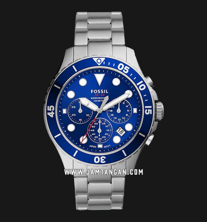 Fossil FB-03 FS5724 Chronograph Men Blue Dial Stainless Steel Strap