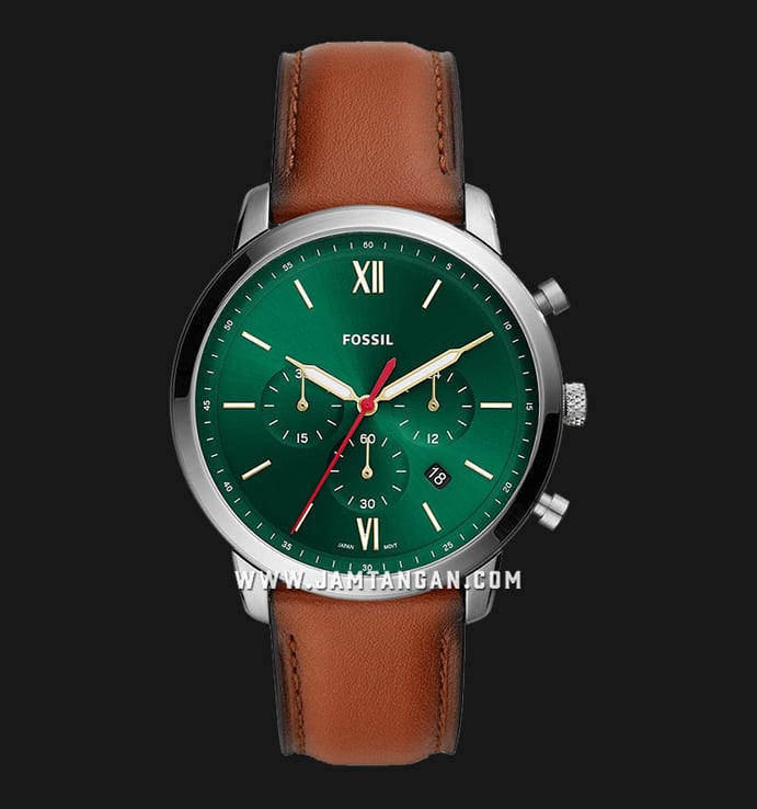 Fossil Neutra FS5735 Chronograph Men Green Dial Brown Leather Strap