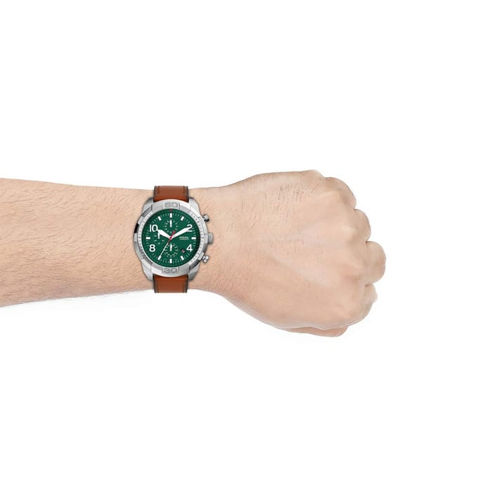 Fossil Bronson FS5738 Chronograph Men Green Dial Luggage Leather Strap