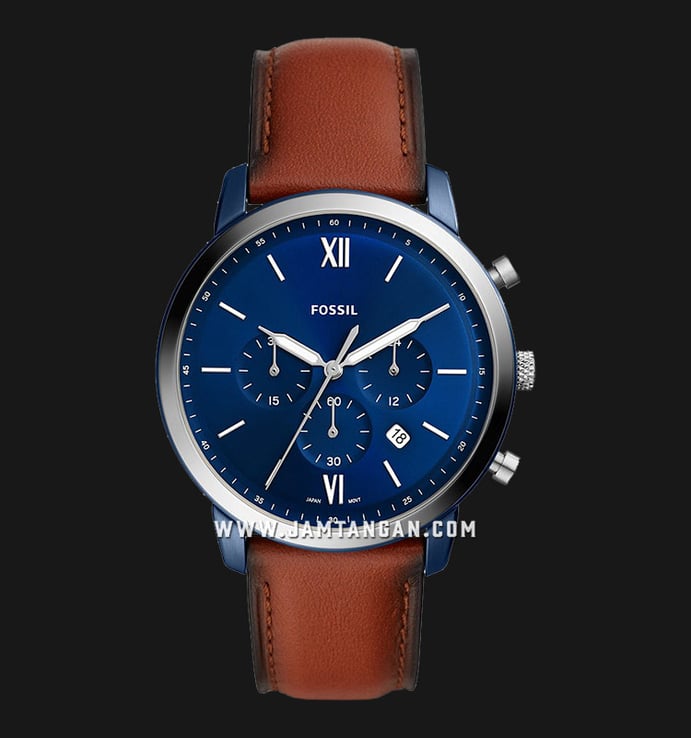 Fossil Neutra FS5791 Chronograph Men Blue Dial Brown Leather Strap