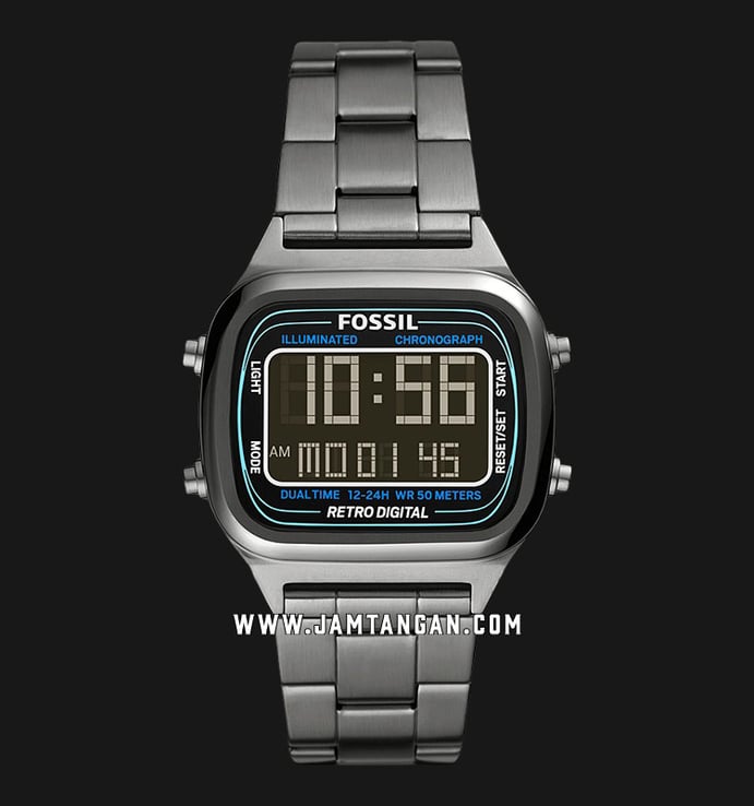 Fossil Retro FS5846 Digital Dial Grey Stainless Steel Strap