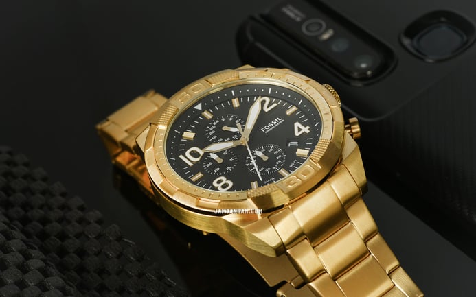 Fossil Bronson FS5877 Chronograph Black Dial Gold Stainless Steel Strap