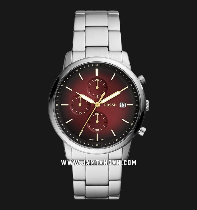 Fossil Minimalist FS5887 Chronograph Red Dial Stainless Steel Strap