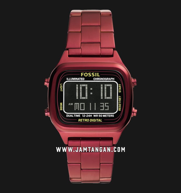 Fossil Retro FS5897 Digital Dial Pomegranate Red Stainless Steel Strap