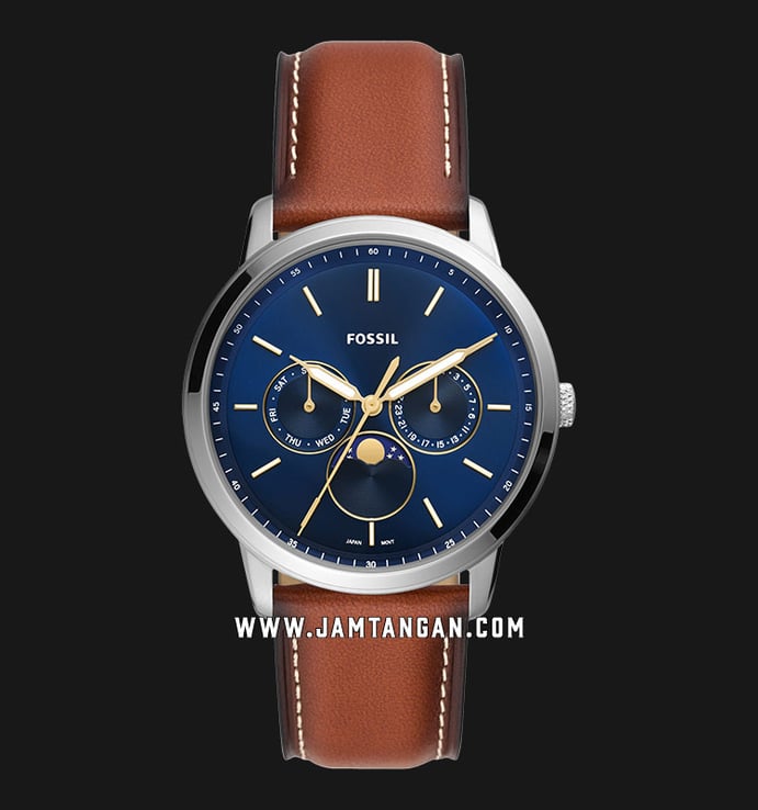 Fossil Neutra FS5903 Moonphase Men Blue Dial Brown Leather Strap