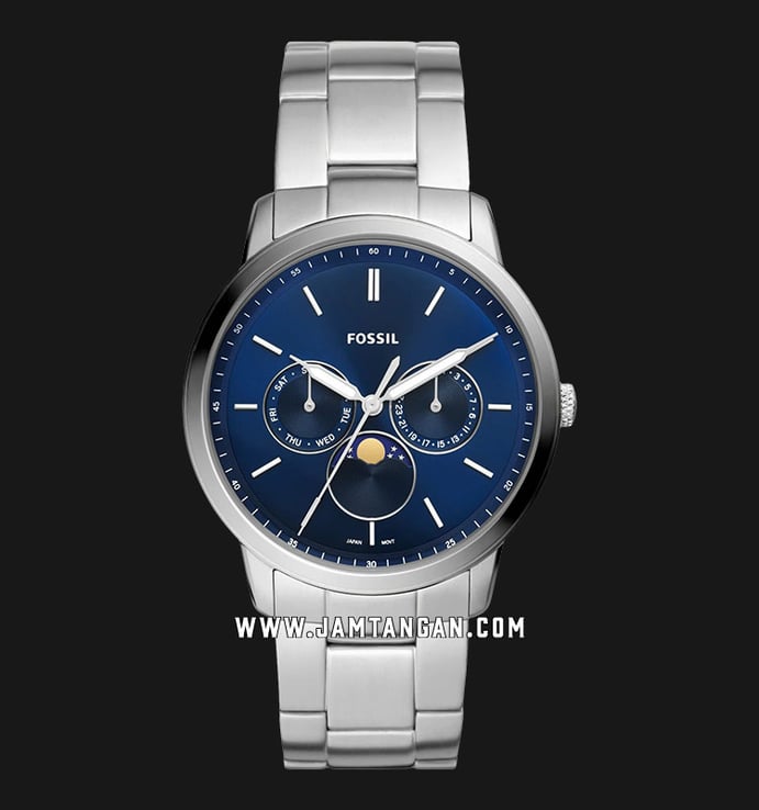 Fossil Neutra FS5907 Men Multifunction Moonphase Blue Dial Stainless Steel Strap