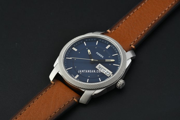 Fossil Machine FS5920 Men Three-Hand Blue Dial Brown Leather Strap