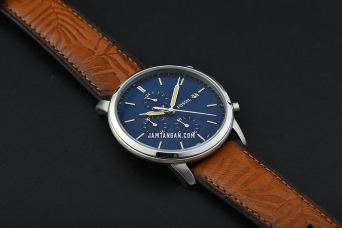 Leather Minimalist Dial Blue Strap Brown Fossil FS5928 Chronograph