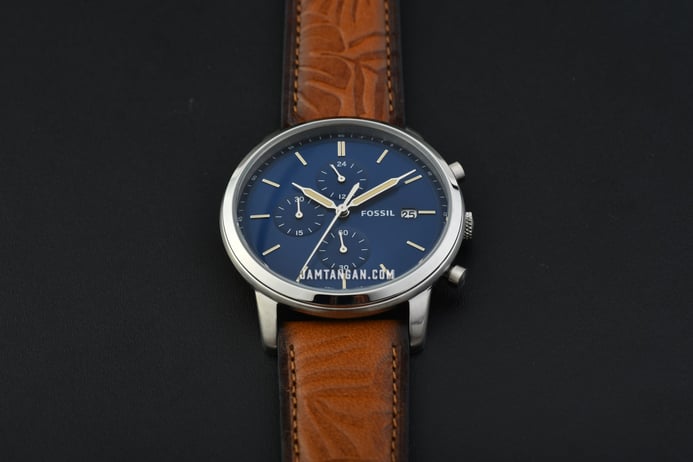 Brown Strap Blue Minimalist FS5928 Leather Fossil Dial Chronograph