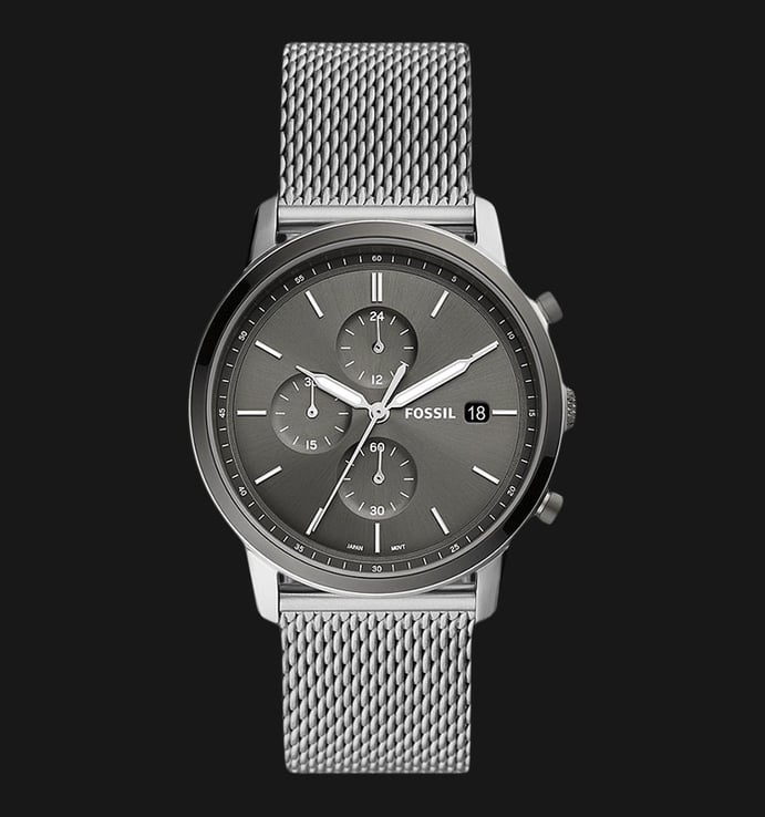 Fossil Minimalist FS5944 Chronograph Grey Dial Stainless Steel Mesh Strap
