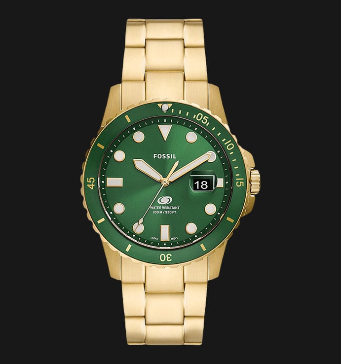 Fossil Blue FS5950 Men Green Dial Gold Stainless Steel Strap