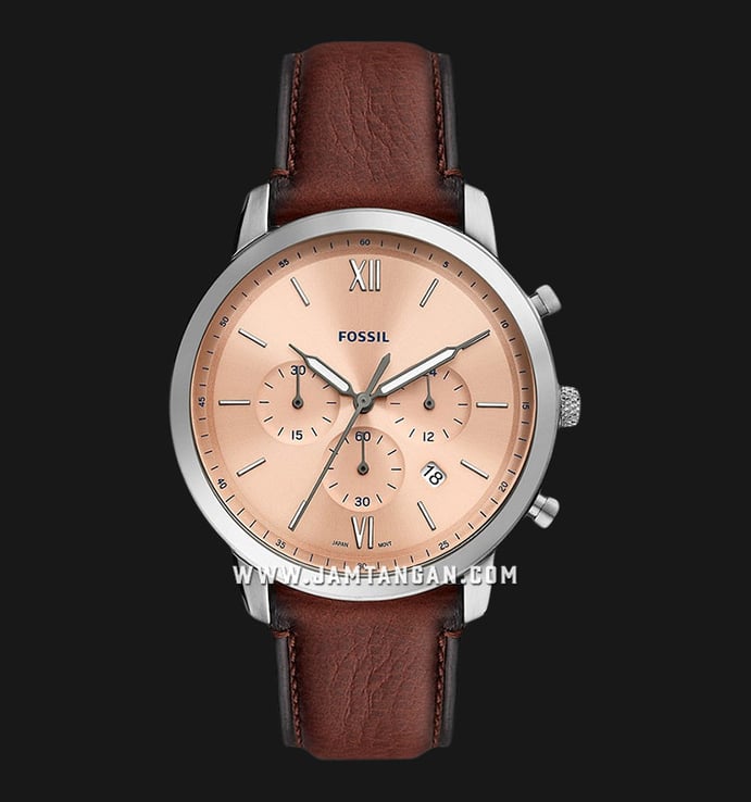 Fossil Neutra FS5982 Chronograph Rose Gold Dial Brown Eco Leather Strap