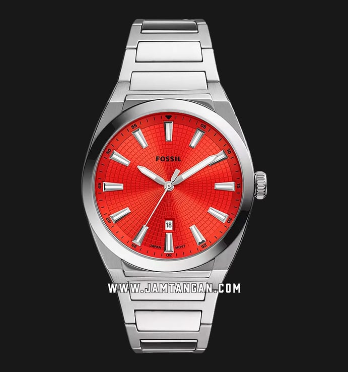 Fossil Everett FS5984 Red Dial Stainless Steel Strap