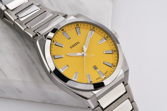 Fossil Everett FS5985 Yellow Dial Stainless Steel Strap