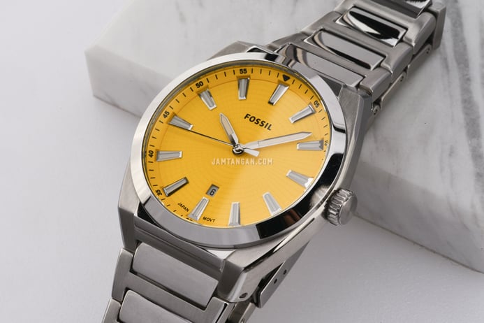 Fossil Everett FS5985 Yellow Dial Stainless Steel Strap